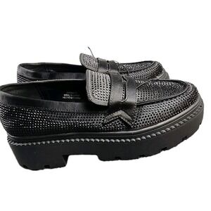 Forever 21 Black Rhinestone Chunky Heel Penny Loafers 6.5 Y2K Sparkly Platform
